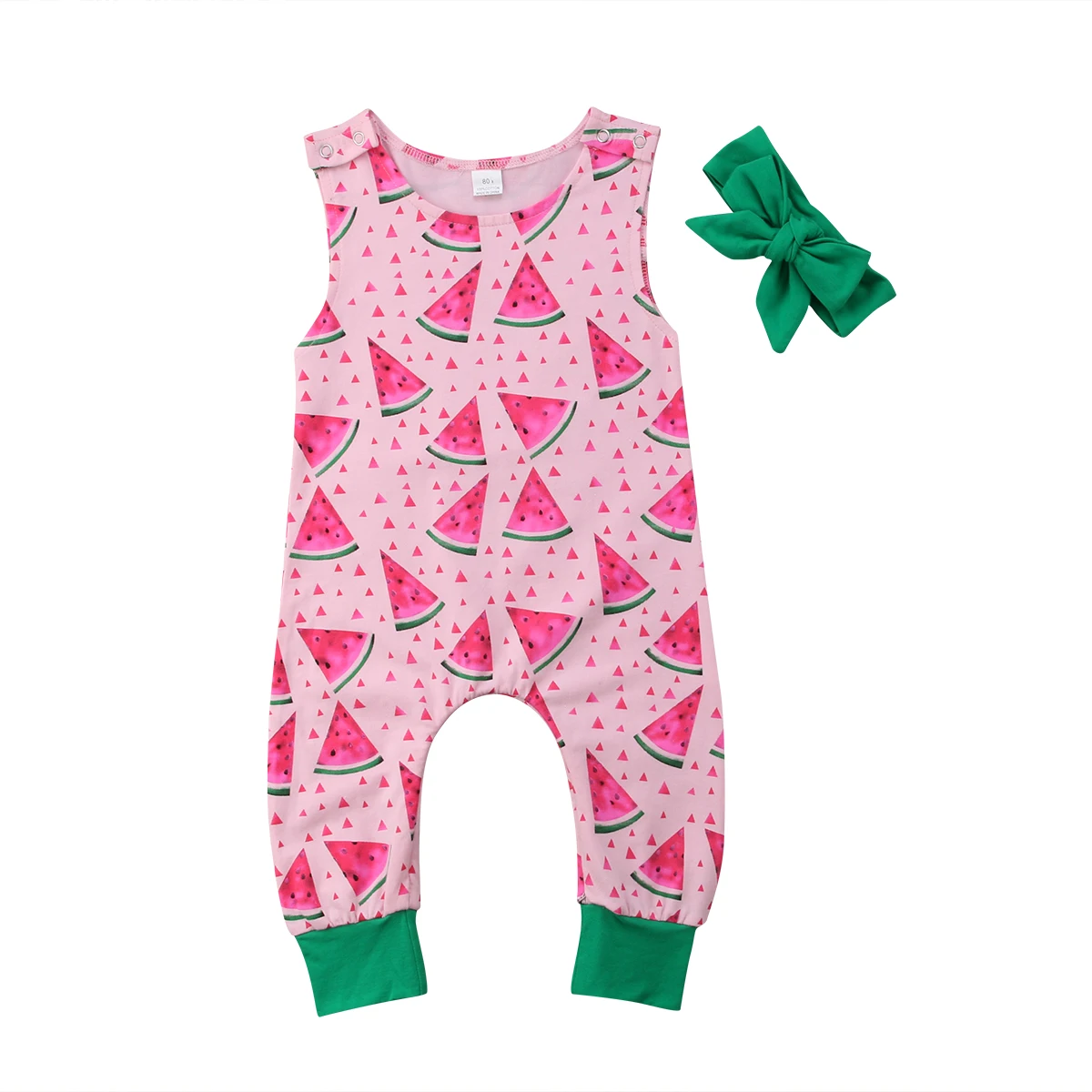 Комбинезон для новорожденных девочек с арбузом без рукавов + повязка на голову 2