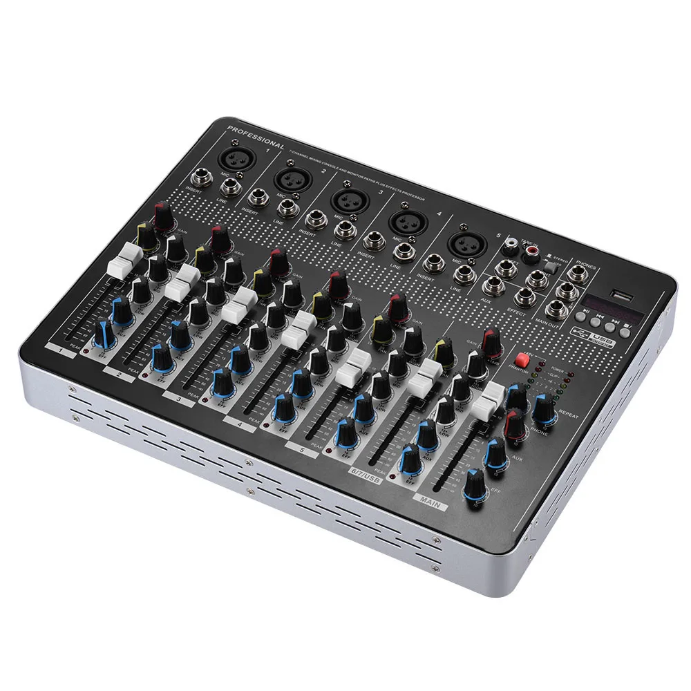 7-Channel Mic Line Audio Mixer Mixing Console with 3-band EQ 48V Phantom Power USB Interface 2 stereo channels | Спорт и развлечения