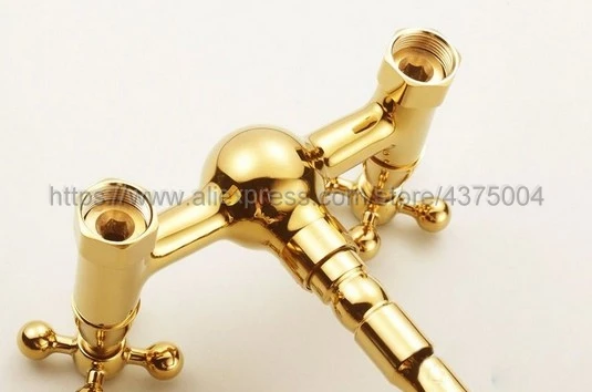 Роскошный латунный настенный смеситель золотого цвета с двойной ручкой для