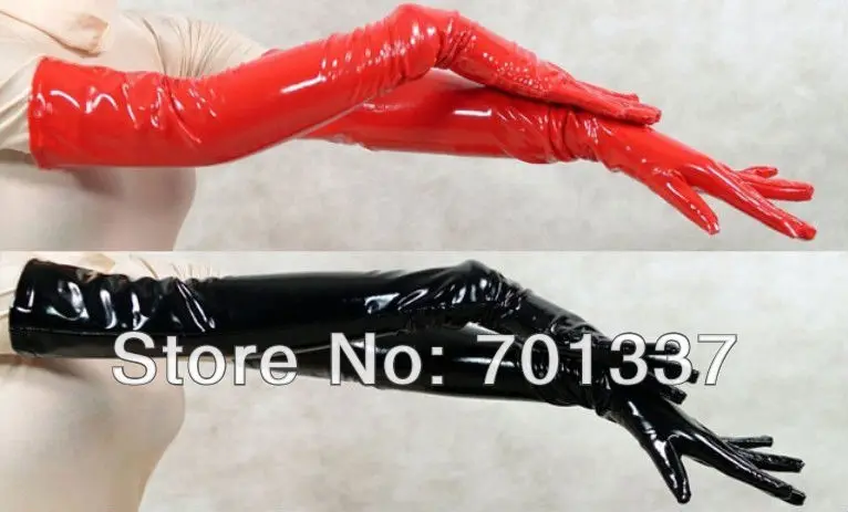 

Womens Sexy Lingerie Thick Bright PVC Faux Leather Gloves Black Or red 1053
