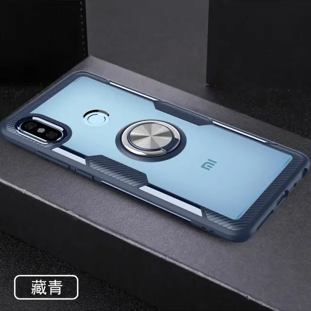 Тёмно-синий Чехол для Xiaomi Redmi Note 7, M1901F7C, прозрачный поликарбонат+ углеродное волокно, полное защитное кольцо, магнетизм для Redmi Note 7, чехол 6,3 дюйма - Цвет: Тёмно-синий