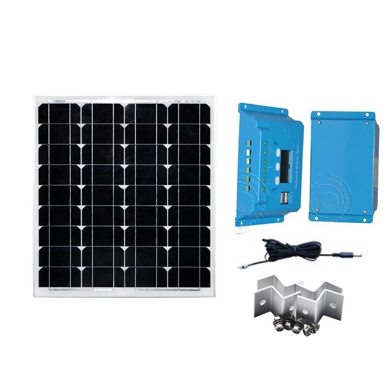 

Waterproof Solar Panel 18v 50w 12v Portable Phone Battery Charger Motorhomes Caravan Car Solar Controller 12v/24v 10A LCD
