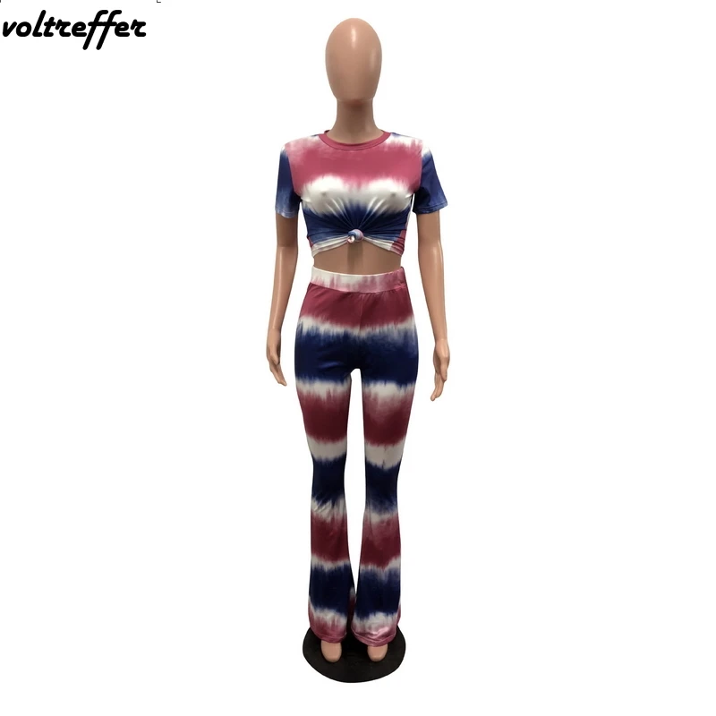 Женский костюм двойка с принтом Tye Dye пикантная одежда расклешенными брюками