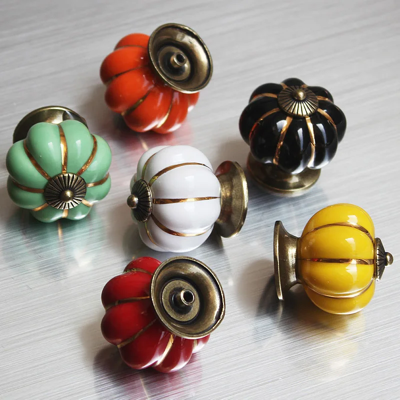 Lovely Children's Furniture Handle Pumpkin Ceramic Door Knob Cabinet for Drawer Cupboard Kitchen Pull Hardware Porcelain Handles|Ручки