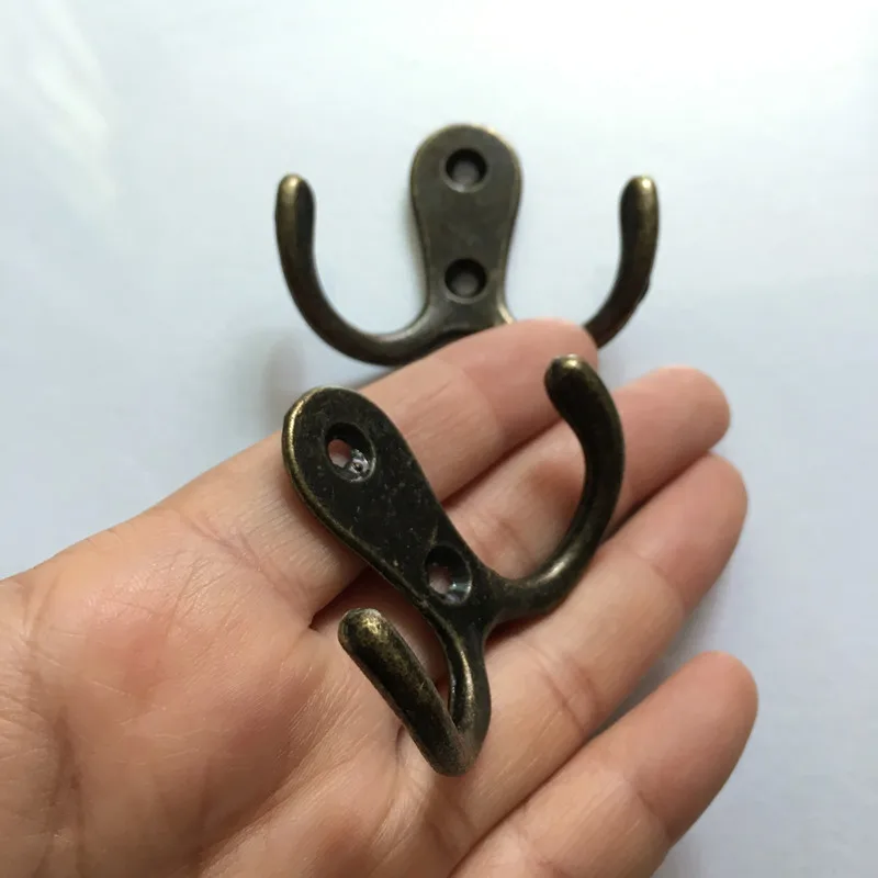 Wall Door Bath Double Prong Coat Hook Hanger Pot Hooks Handbag Bag 2 Holes Hardware Antique Bronze Tone 1PC | Обустройство дома