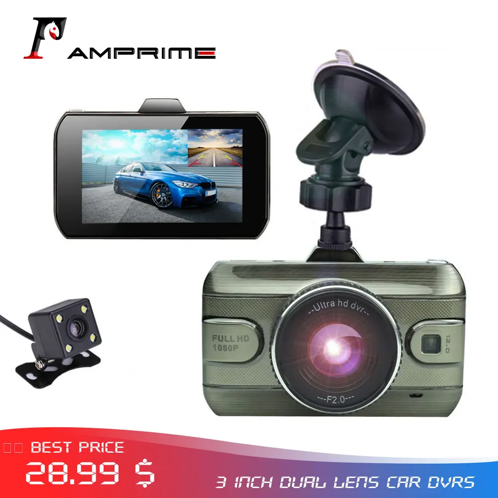 AMPrime 3 ''двойной объектив Автомобильный видеорегистратор регистратор Dashcam с