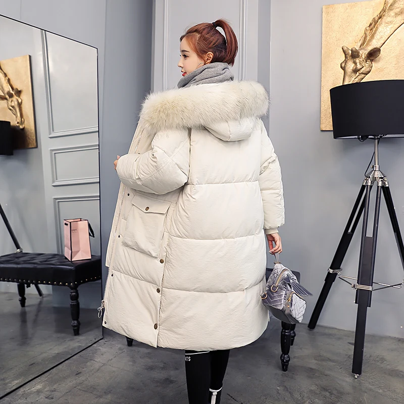 Зима 2018 Для женщин Oversize длинные Теплая куртка хлопковые парки с хлопковой