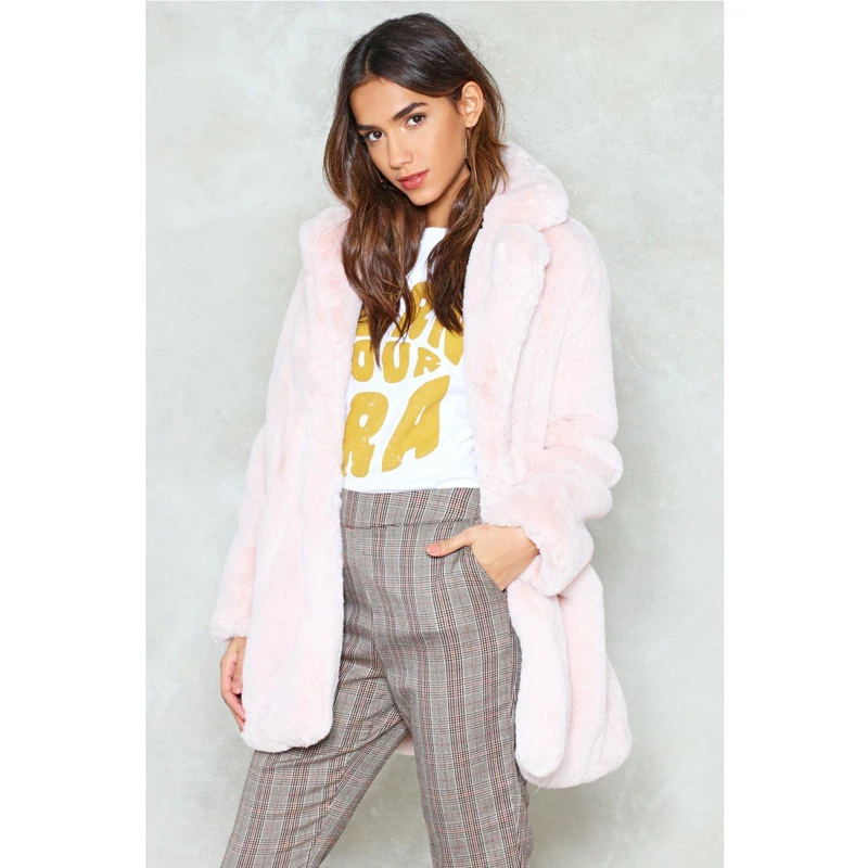 Осенний женский пуховик с искусственным мехом кролика CP Turn Down Collar, модная открытая вязка, повседневная искусственная куртка для женщин, модель CP94.