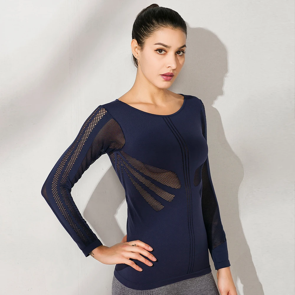 AALAMGEER Fitness Women Mesh Sport White Gym Top Yoga Running Long Sleeve Workout Compression Shirt Deporte Mujer Activewear S-L | Спорт и