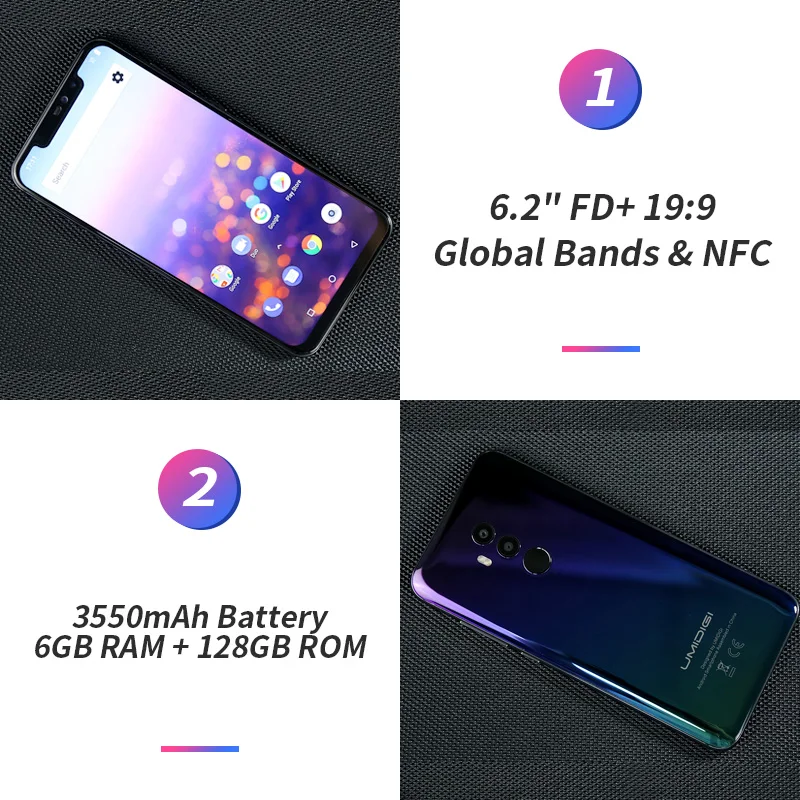 Umidigi Z2 Pro 6 2 "полный экран смартфон Android 8 1 ГБ + 128 Helio P60 16MP Quad линзы 4G NFC LTE