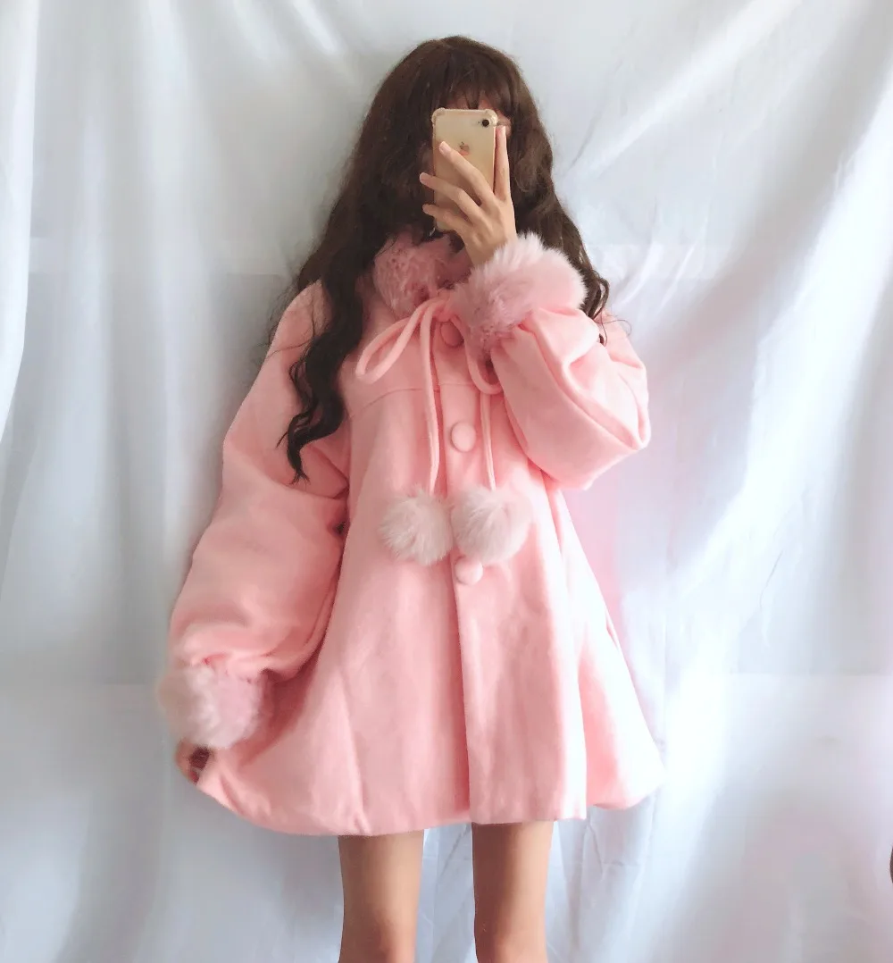 

Winter Japanese retro sweet cute soft girl girl Lolita long thick casual fashion temperament Faux Fur coat female