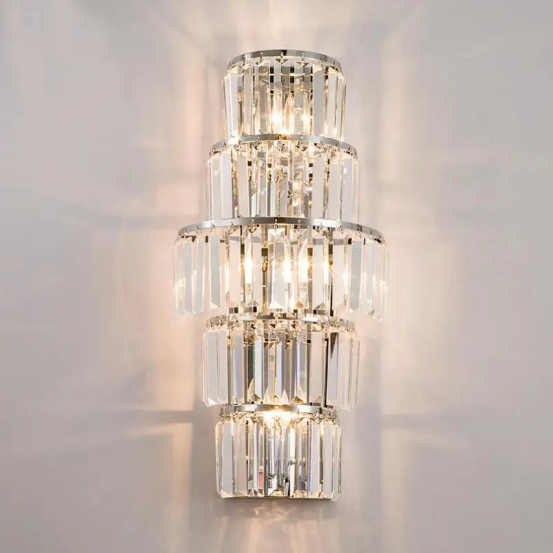 

French warmly Crystal wall lamp hotel Hall Vertical wall light fixture E14 led Rectangular Luminaire Restaurant Project sconce