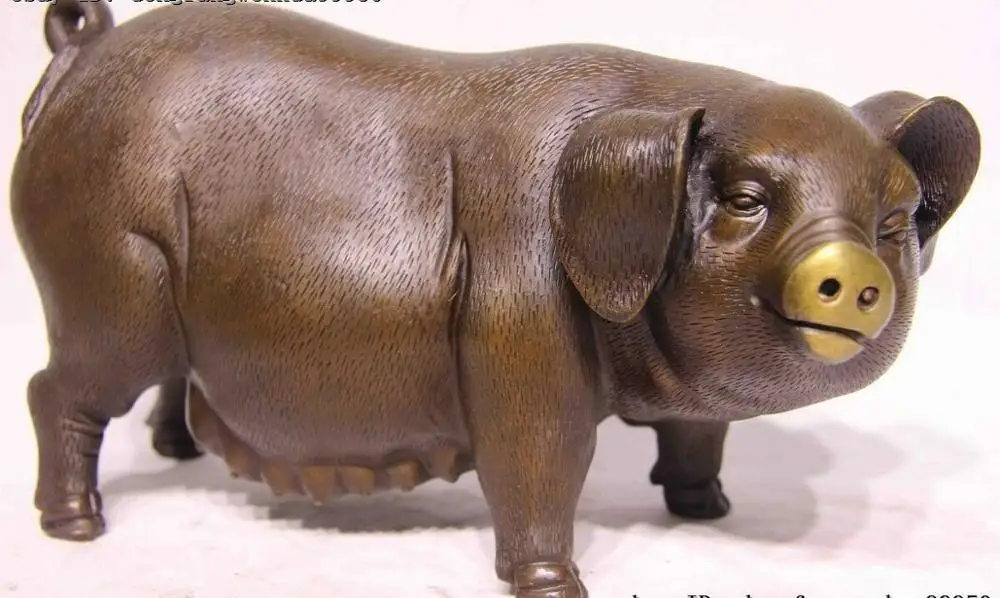 

Chinese Folk Fengshui Bronze Copper Wealth Zodiac Year Pig Sow Animal Statue