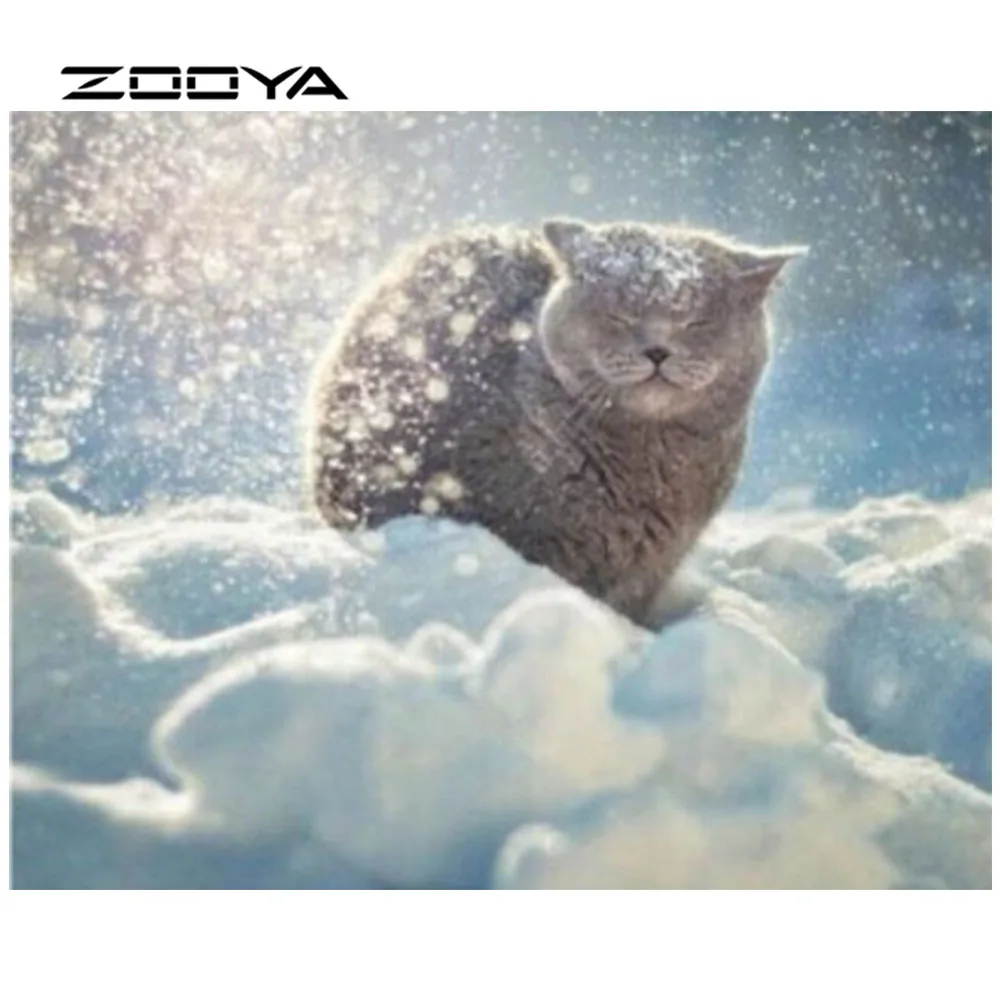 Алмазная картина ZOOYA 3D DIY вышивка часы Кот в снегу ктузы по номерам наклейки на
