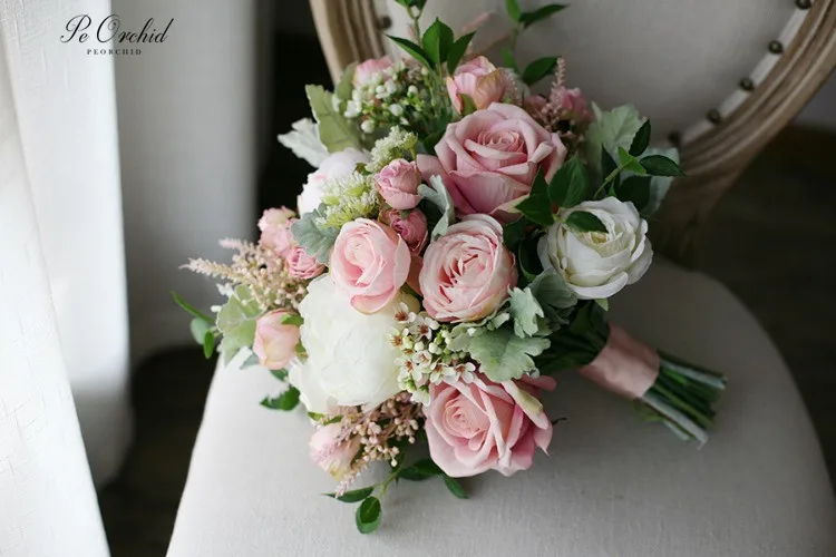 PEORCHID винтажный Свадебный искусственный букет невесты Ramo Novia Boda украшения для