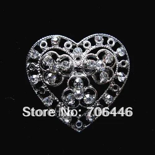 

Wholsale Silver Plated Rhinestone Crystal Metal Heart Brooch