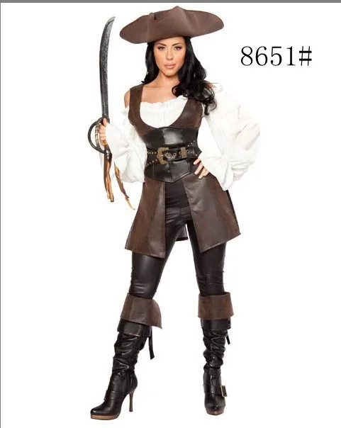 Костюмы карибских пиратов для женщин пират косплей Лакированная кожа винтажные