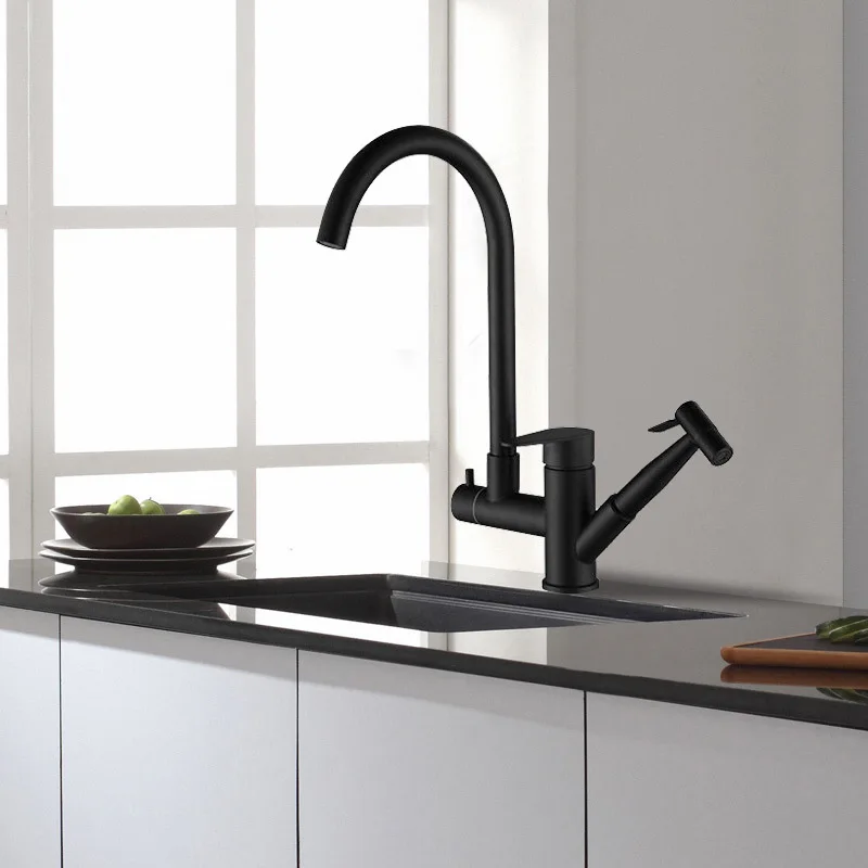 

Современная раковина для ванной комнаты кран для кухни черный вытяжной кран для горячей и холодной воды Универсальный медный вращающийся к...