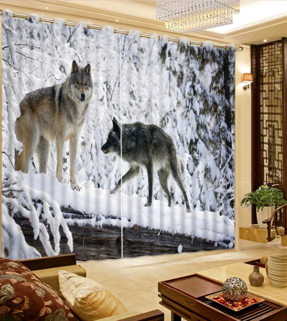 

3D Curtain Forest, snow scene, wolf photo Blackout Window Drapes Luxury 3D Curtains For Living room Bed room Office Hotel Home
