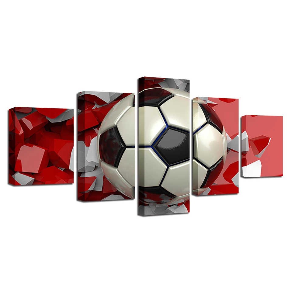 Модульные картины холст HD печать 5 шт. черно-белые футбольные постер Декор для