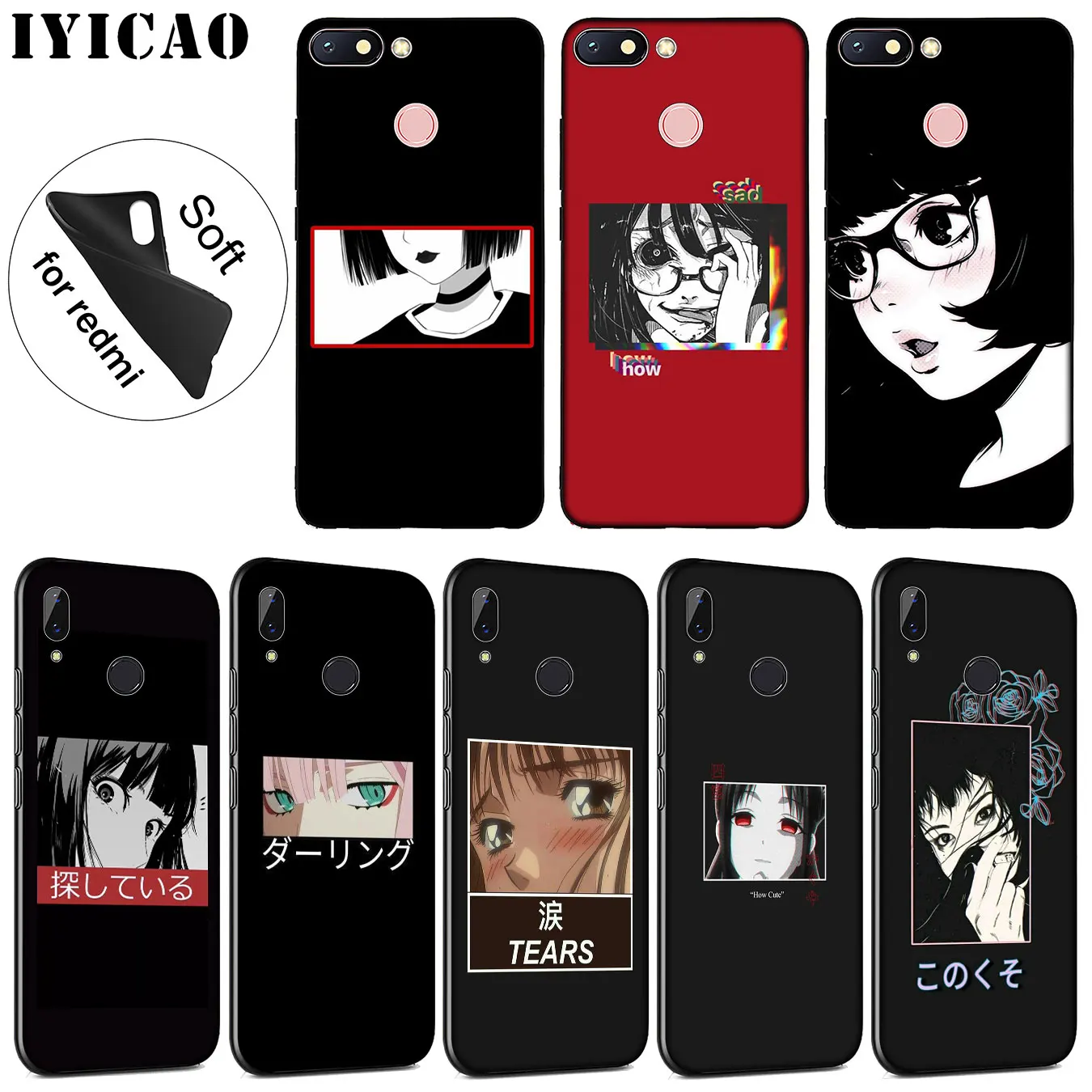 stare japanese Cute girl Anime Soft Silicone Phone Case for Xiaomi Redmi K30 K20 8A 7A 6A 5A S2 GO Note 8 8T 7 5 6 Pro |