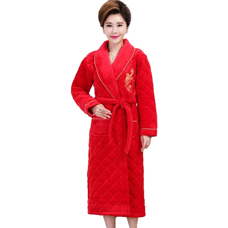 

Winter Women Bathrobe Pajamas Coral fleece Night gown Thicken Plus cotton Flocking Warm Tops Female Plus size Long Pajamas N339