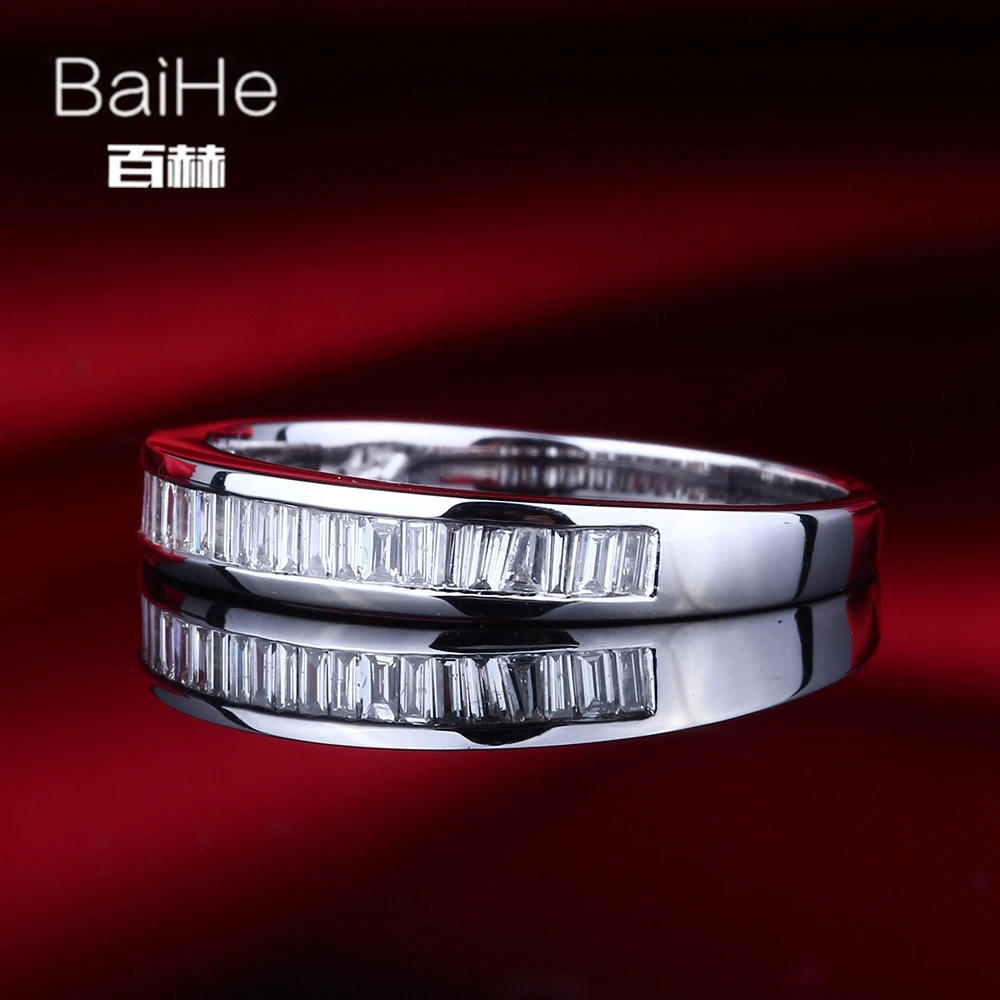 BAIHE подлинной стерлингового серебра 925 0.29CT H/SI в стиле &quotбагет&quot Природные Алмазы