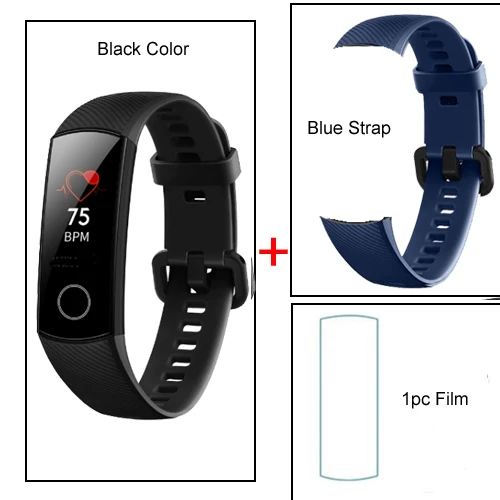 black blue 2 strap huawei Honor Band 4 Смарт-часы с сенсорным экраном Спорт 5 АТМ водонепроницаемый Обнаружение монитор сердечного ритма во время сна вызов сообщение шоу - Цвет: black blue 2 strap