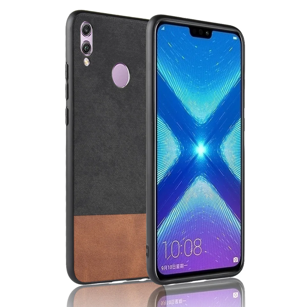 Чехол для Huawei Honor Play мягкий 3 в 1 TPU + PU PC прошитый контрастный Джинсовый чехол из