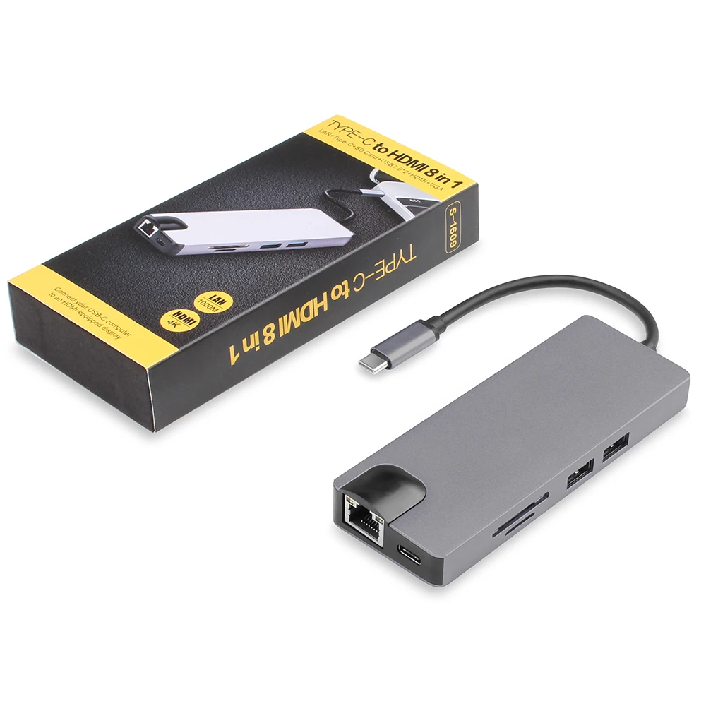 USB Type C к HDMI VGA гигабитный Ethernet Lan RJ45 адаптер для Macbook Air Pro 2018 концентратор кардридер