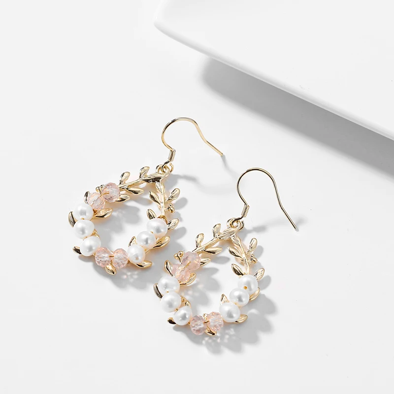 Yhpup Trendy Exquisite Natural Pearls Dangle Earrings Crystal Copper Plant Elegant Chic S925 for Bride Party Brincos | Украшения и