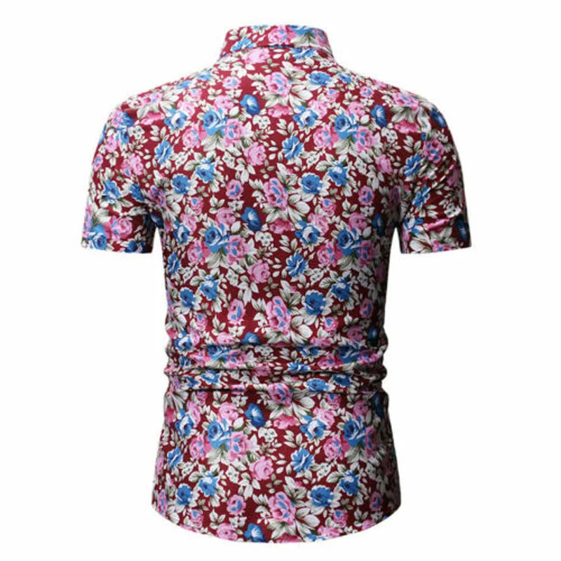 

2019 Brand New Style Men Short Sleeve Floral Buttom Summer Loose Casual Turn-Down Collar Shirts Tops