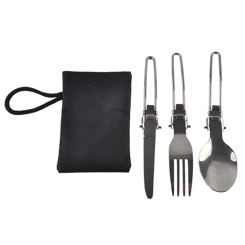 Складной набор посуды из нержавеющей стали 3 шт. вилка нож для кемпинга
