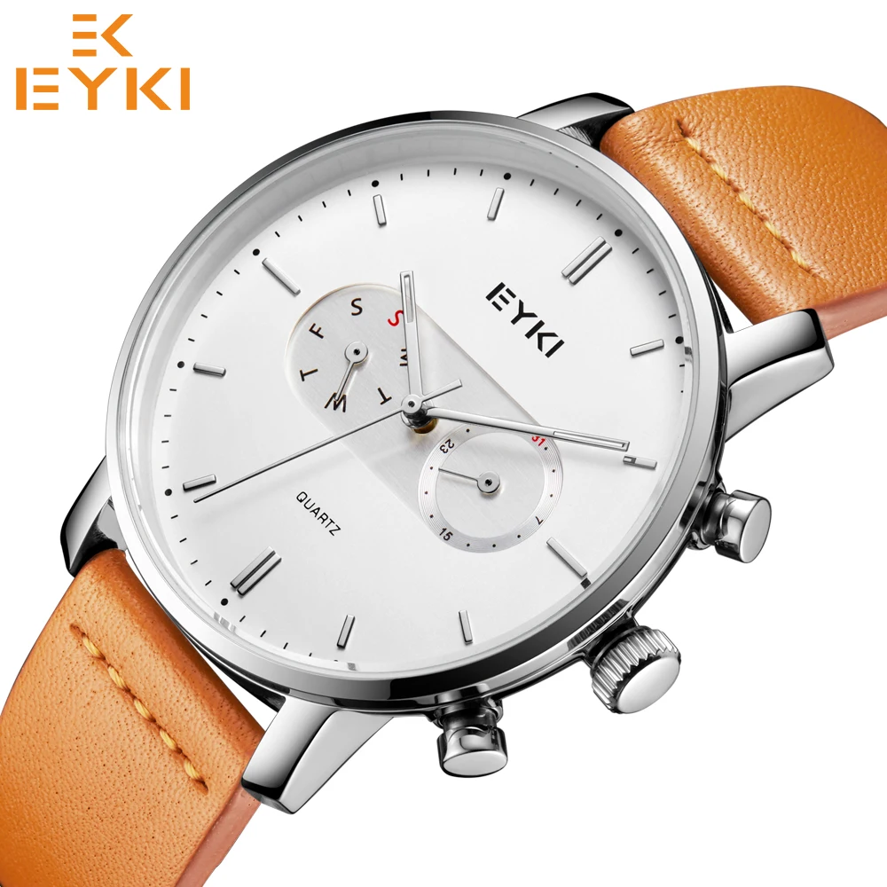 EYKI Top Brand Quartz Men' Watches Fashion Date Week Display Wristwatches Leather Strap Waterproof Male Clock E1115L New Arrival