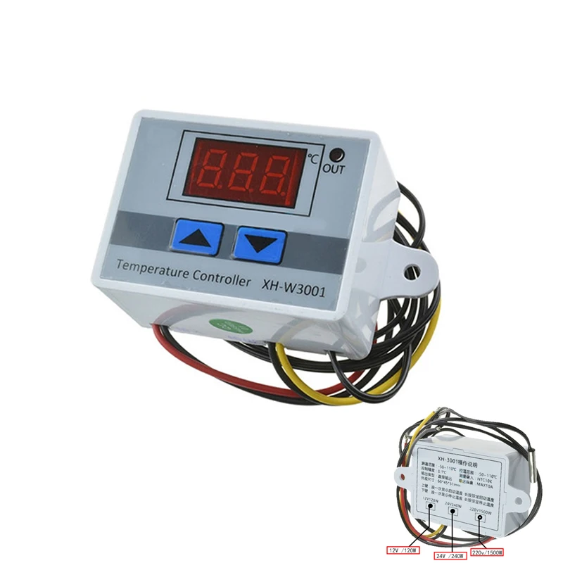 W3001 контроллер температуры цифровой светодиодный AC 220V DC 12V/24V термометр термо
