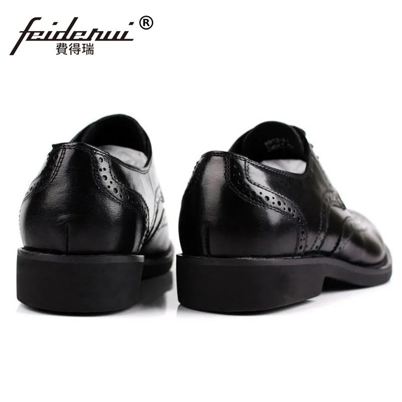 

British Designer Platform Man Formal Dress Shoes Vintage Genuine Leather Carved Brogue Oxfords Round Men's Wing Tip Flats OD52