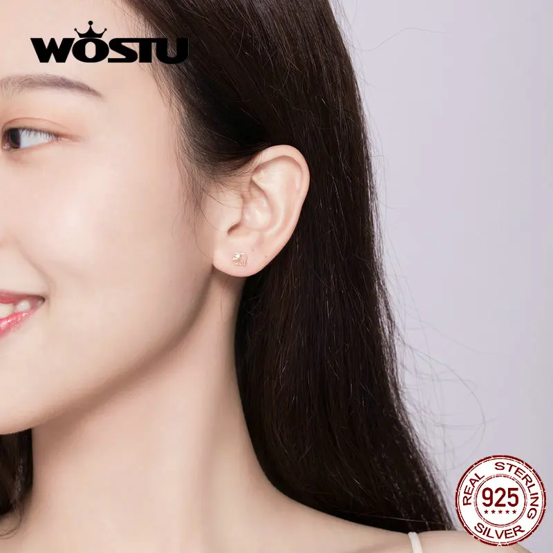 WOSTU, серьги-гвоздики в форме слона, 925 пробы, серебро, циркон, Золотые серьги для женщин, модные ювелирные изделия, подарки CQE661-GD