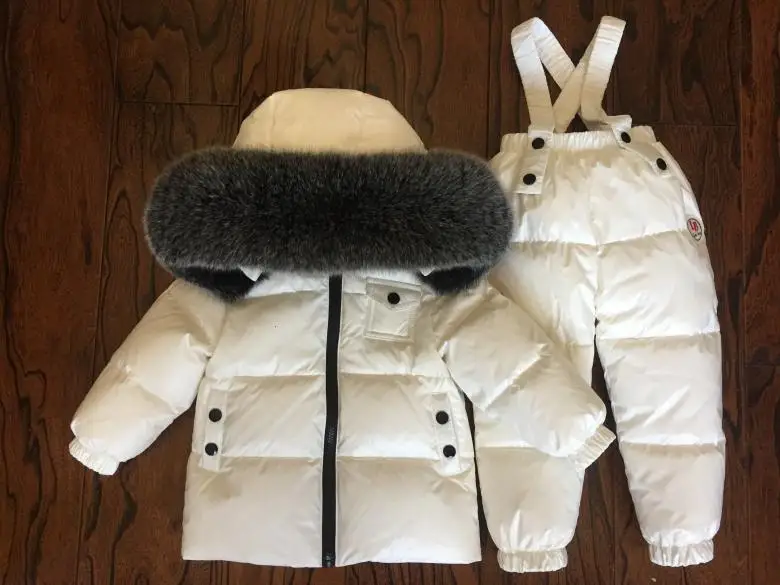white shiny fox fur Лидер продаж, детские теплые пальто+ пуховые штаны верхняя одежда для малышей Детские комплекты одежды наивысшего качества с натуральным мехом Зимние костюмы из 2 предметов - Цвет: white shiny fox fur