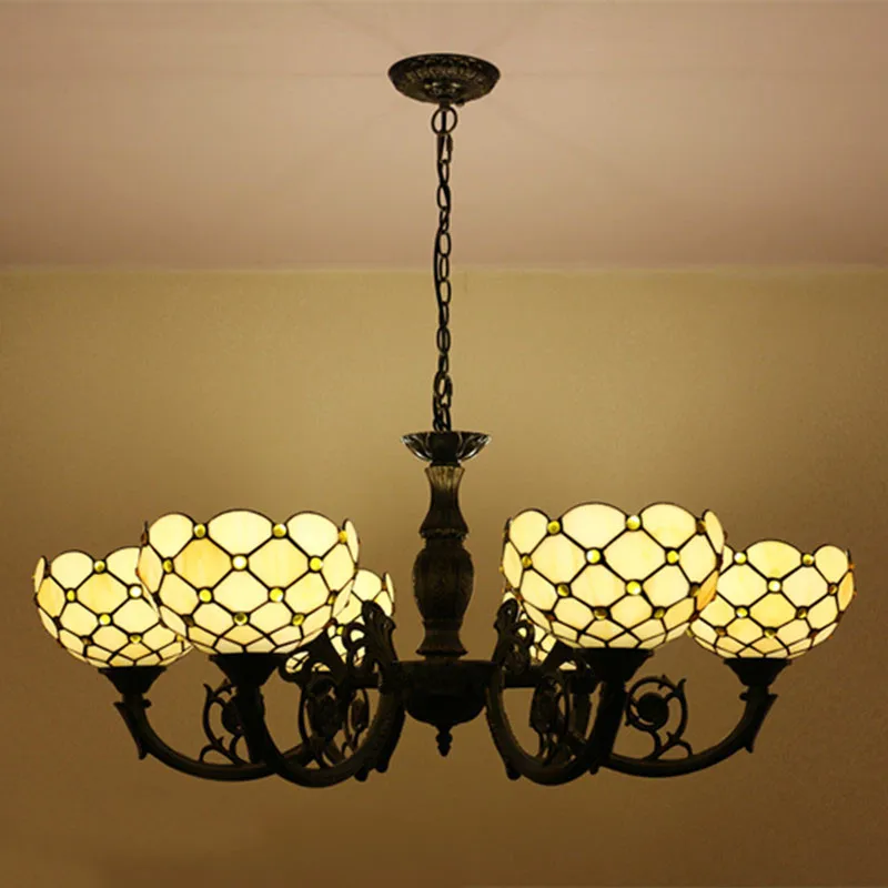 Тиффани Стекло кулон Лампы для мотоциклов Ретро Стиль 6 огни Гостиная Спальня