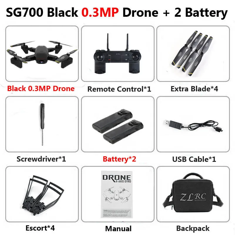 0.3MP Black 2B Bag SG700 Профессиональный складной Дрон с камерой 2MP HD WiFi FPV контроль скорости удержания высоты RC Квадрокоптер Вертолет игрушка XS809 E58 - Цвет: 0.3MP Black 2B Bag