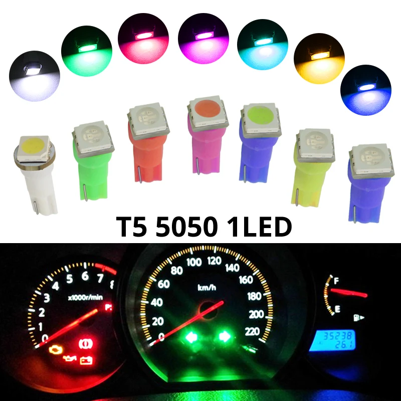 

20Pcs W3W W1.2W T5 W2X2.6d 5050 SMD LED Car Board Instrument Panel Lamp Auto Dashboard Warming Indicator Wedge Light Bulb DC12V