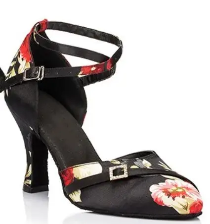 as pictur heel 7.5cm Новые женские танцевальные туфли для латинских танцев с цветами вечерние туфли с закрытым носком на осень и зиму для девочек - Цвет: as pictur heel 7.5cm