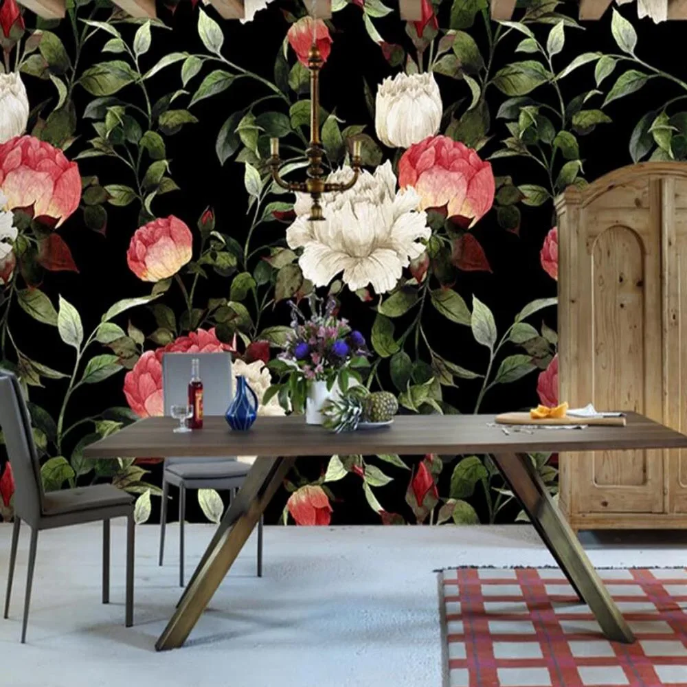 Watercolor Red White Flower Wallpaper Mural HD 3D Printed Photo Wall Murals for Bedroom Floral Paper Roll Covering | Обустройство
