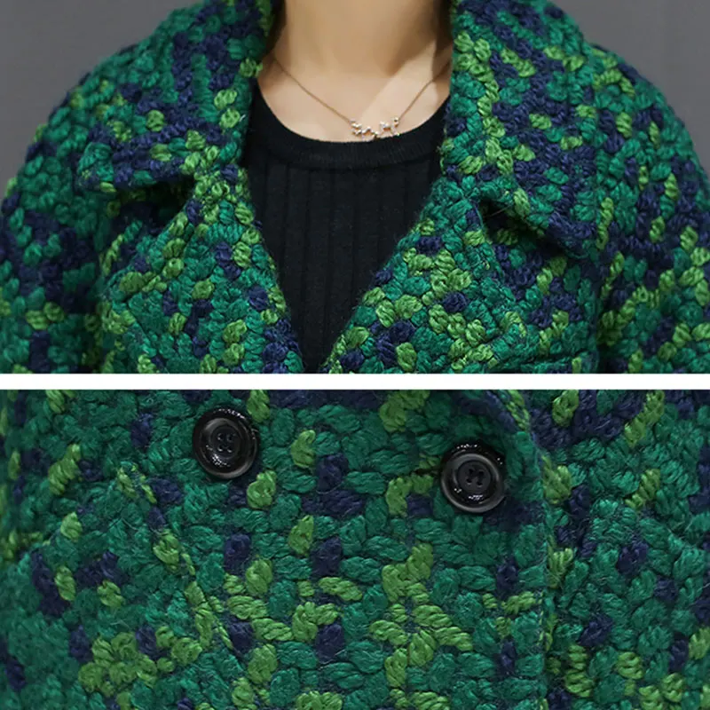 High Quality Wool Coat Women Slim Medium-long Tweed Jacket Fashion Female Outwear Green Brand 7 | Женская одежда