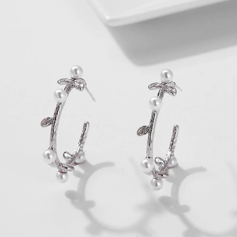 SRCOI Vintage Japan Korean Imitation Pearls Hoop Earrings C-shaped Circle Women Bride Wedding Earring 2020 | Украшения и