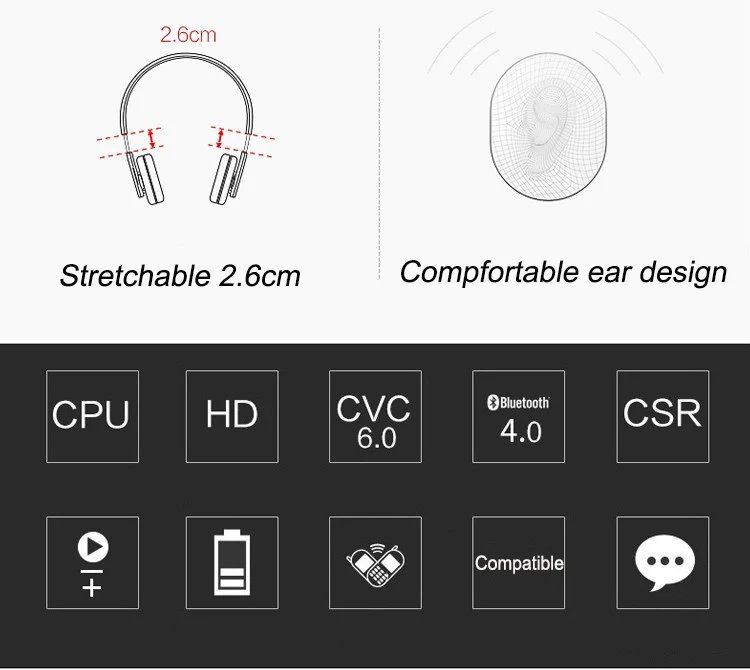XMXCZKJ Bluetooth Беспроводные наушники с микрофоном/NFC удобные на ухо HIFI Bluetooth v4.0 гарнитура для ПК мобильного телефона