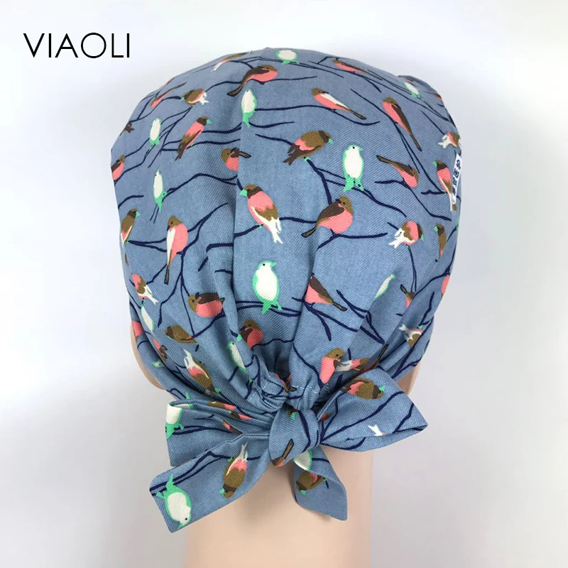 Viaoli новая лабораторная Больничная медицинская хирургическая кепка хлопок печатная медицинская Кепка с эффектом потертости s регулируемая один размер птица