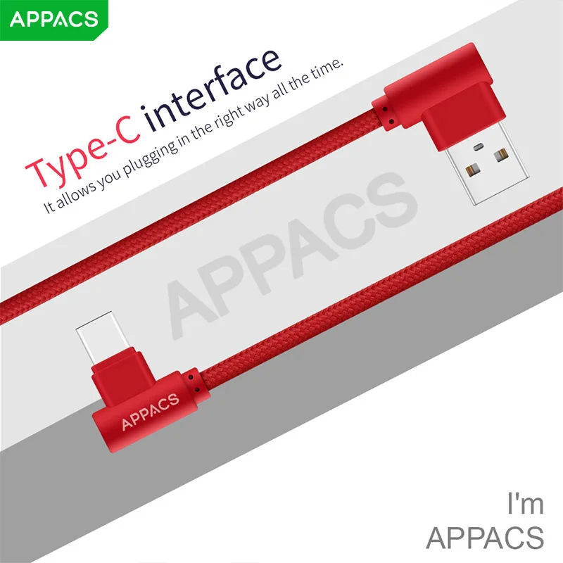 APPACS нейлоновый кабель-usb типа с 2.4A USB-C для быстрой зарядки и синхронизации данных