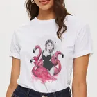 Футболка в стиле Харадзюку с принтом фламинго, модные повседневные футболки с короткими рукавами и цветочным принтом, лето 2019