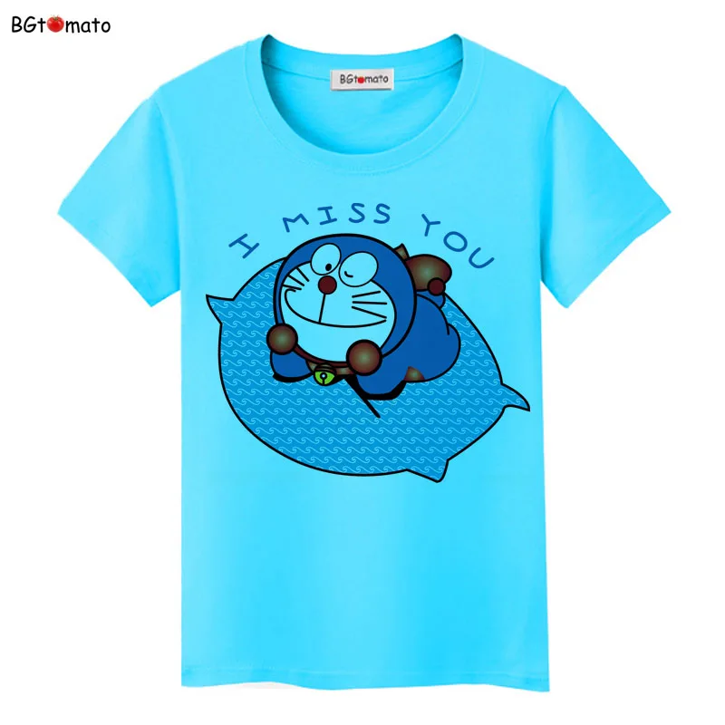 Футболка bgtomato Doraemon женская рубашка с милым мультяшным принтом детства брендовые